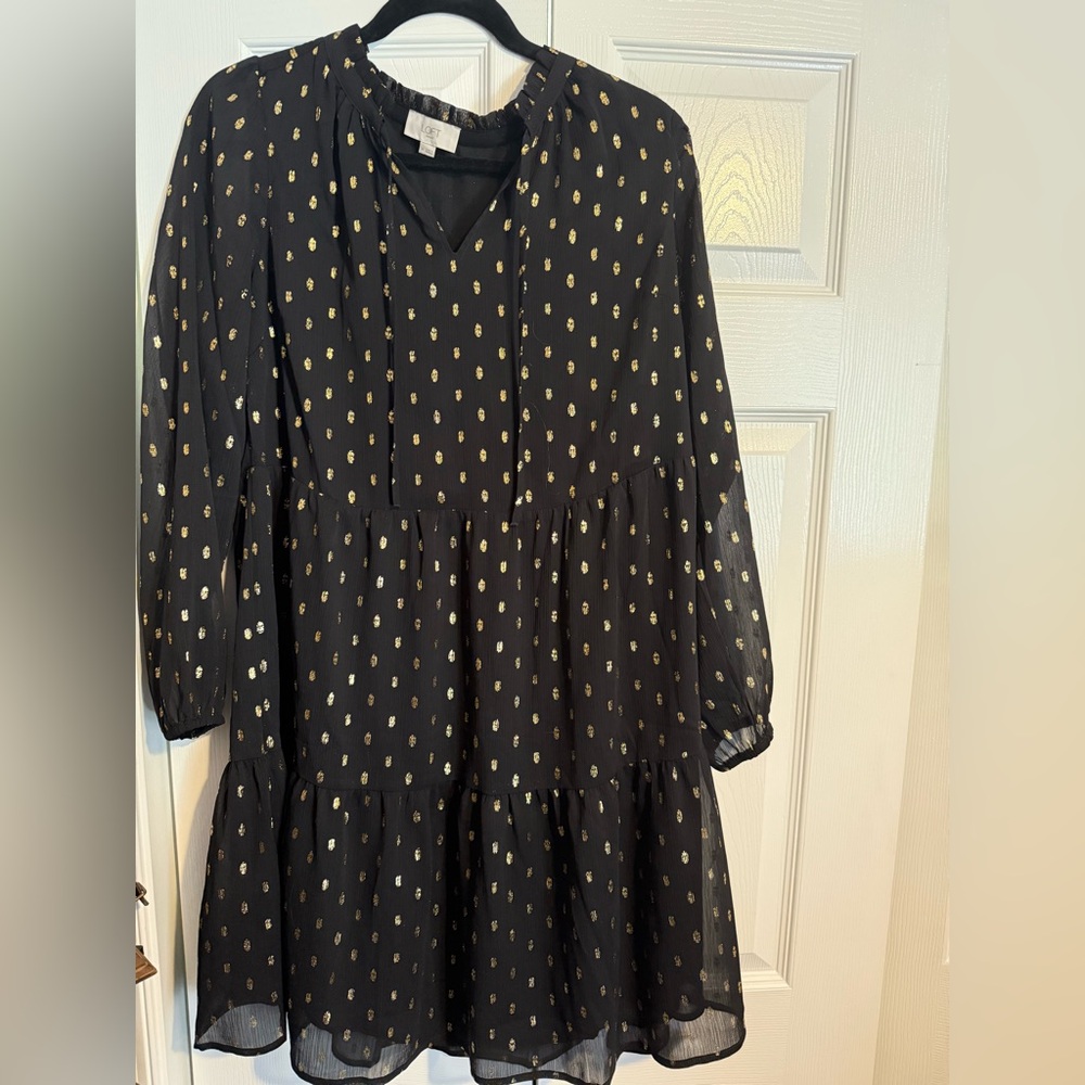 LOFT Elegant Black Dress with Subtle Gold Accents